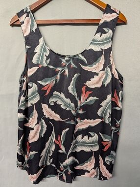 Rails Black Tropical Leaf Tank Top with Pink & Green Accents Size Large